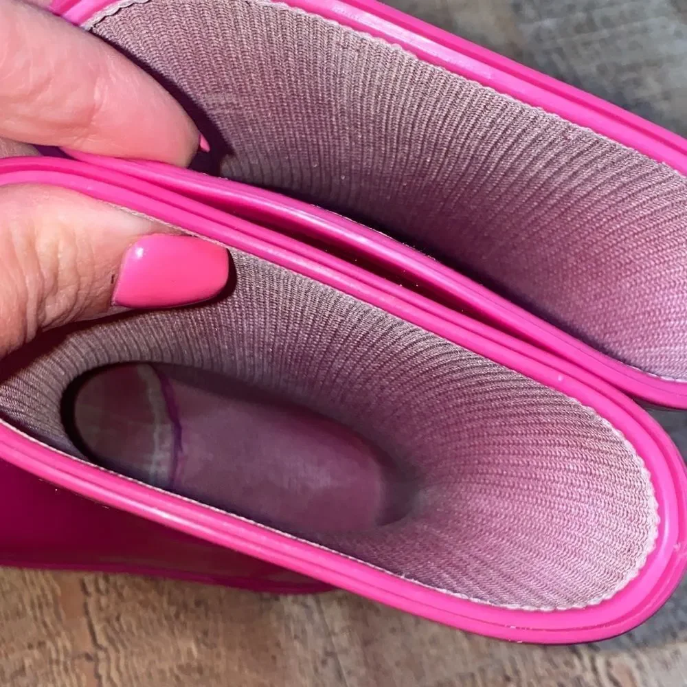 Pink and green‎ rain boots size 5/6